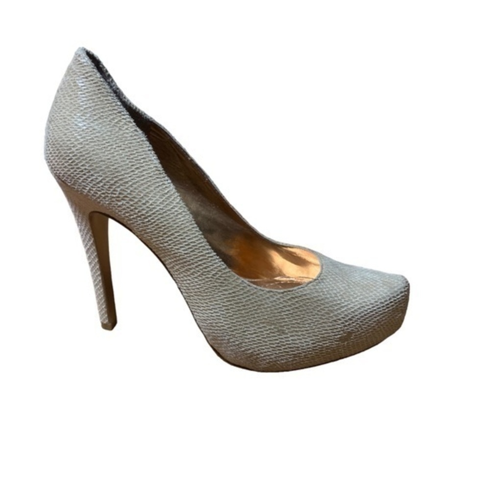BCBGeneration Parade Penny Pump Platform Stilettos Nude Snakeskin Leather 6.5B